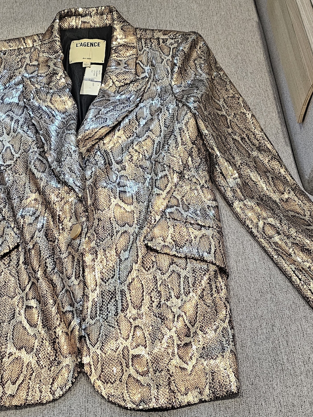 L'AGENCE Bronze-gold tone sequin leopard print blazer New Size 4